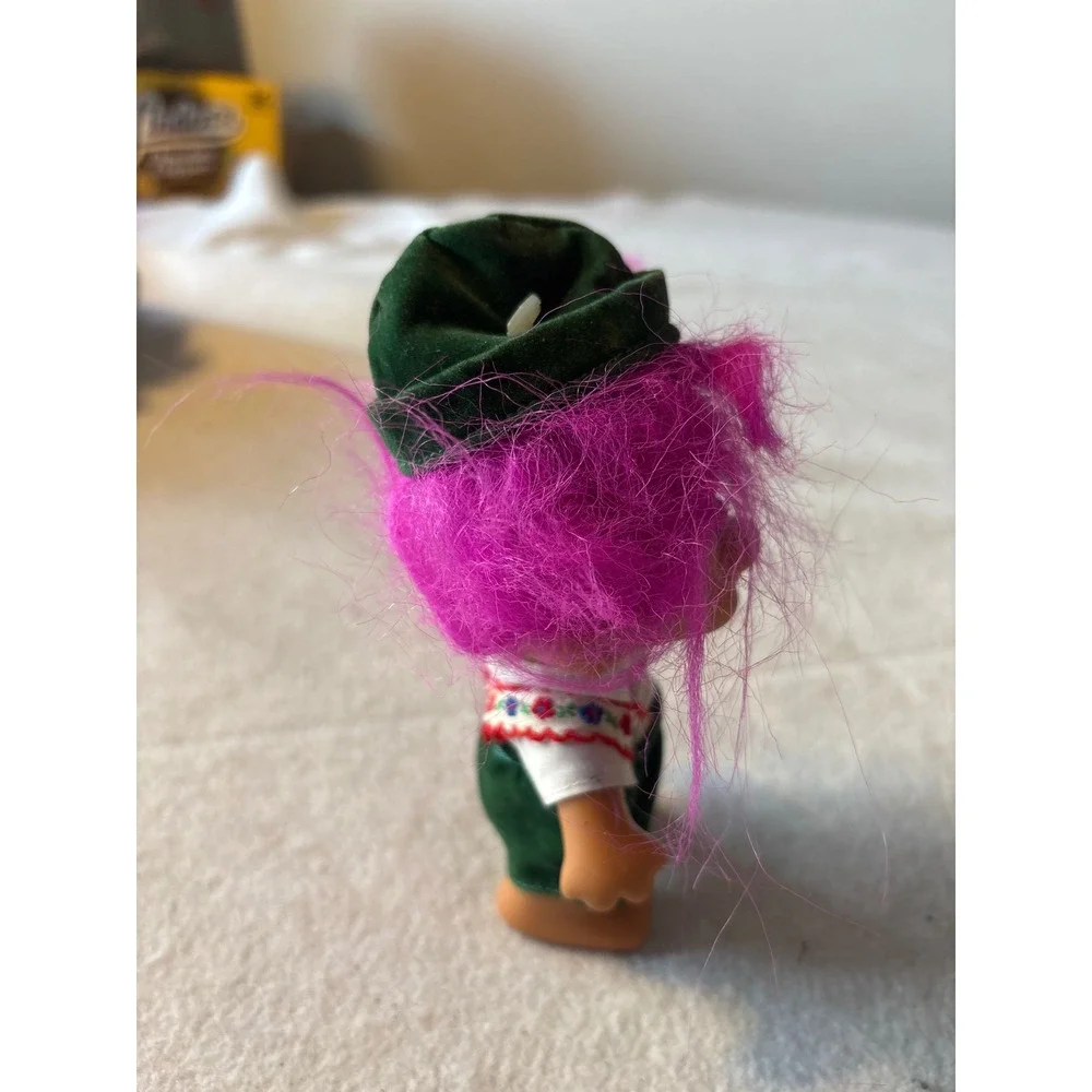 Vintage Troll Doll Purple‎ Hair Green Hat Outfit Collectible Toy